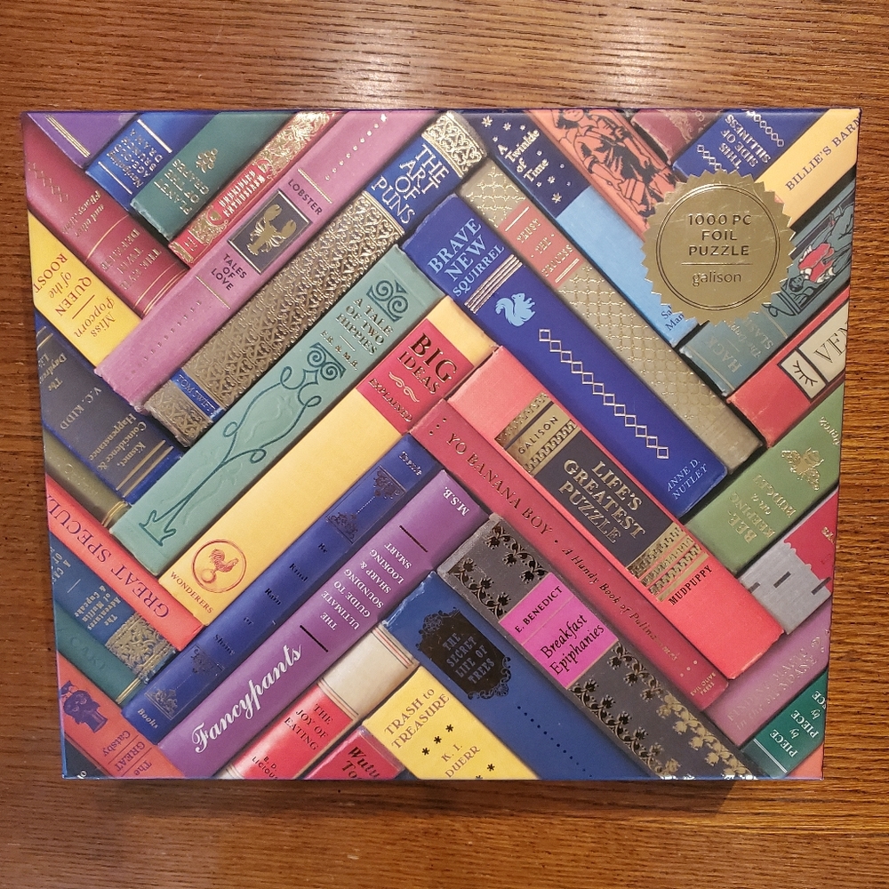 Galison Vintage Library 1000 Piece Foil Jigsaw Puzzle Books Complete